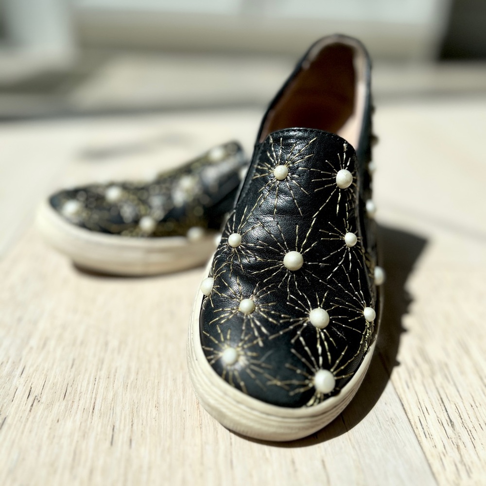 Aquazzura Cosmic Pearl Leather Slip-on Trainers for Girls